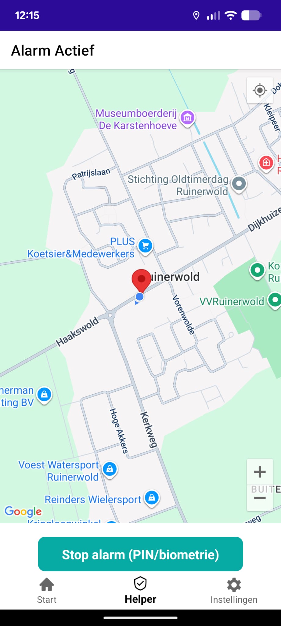 Alarm actief – kaart bij helper