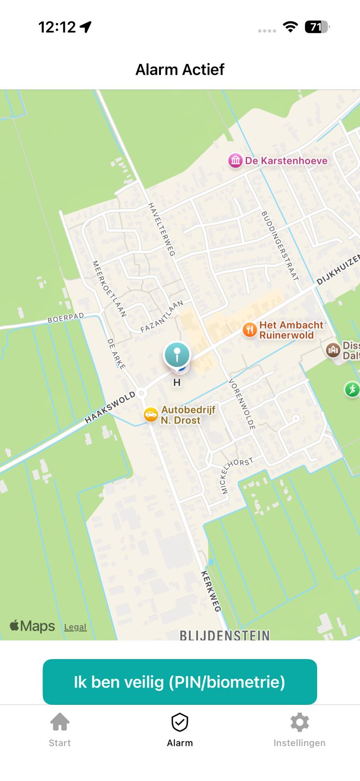 Alarm actief – kaart bij melder