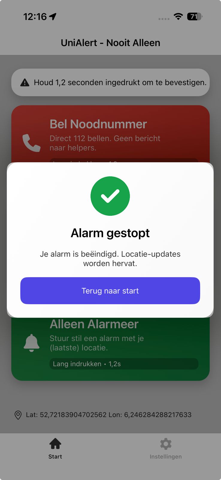 Alarm gestopt melding