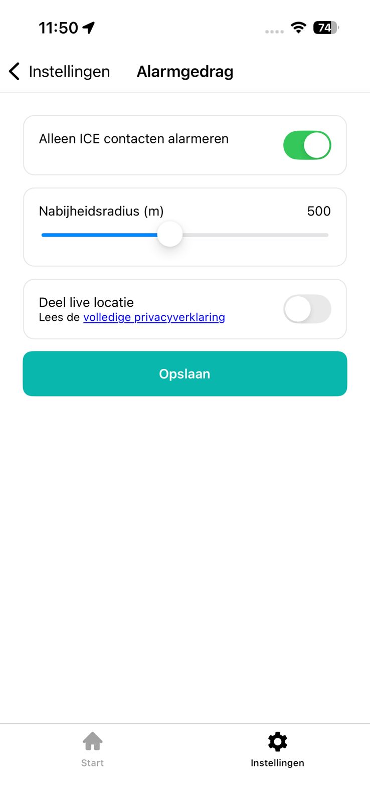 Alarmgedrag instellingen