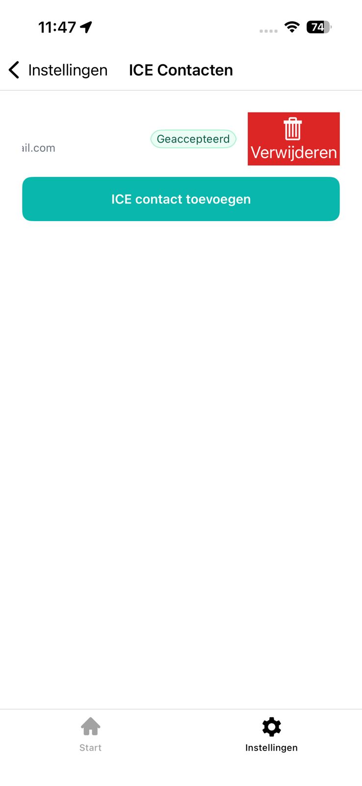 ICE-contacten lijst en verwijderen met swipe