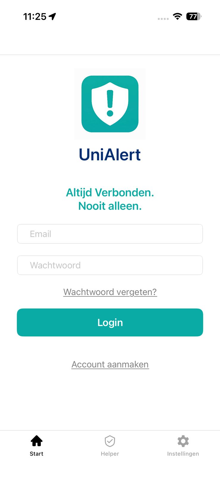 Login scherm UniAlert